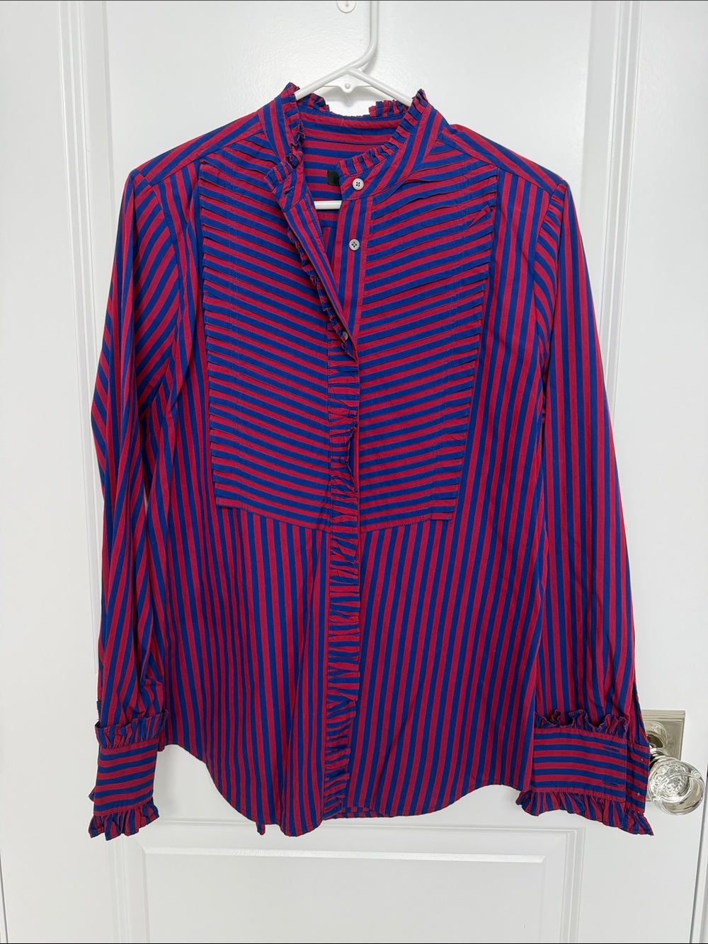 J. Crew Red and Blue Striped Long-Sleeve Blouse